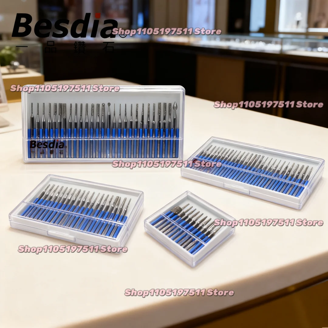 30pc Besdia BMA-30 Diamond Mounted Points Set Alloy Grinding Head Jade Polishing Inner Hole Carving Tool Diamond Grinding Rod