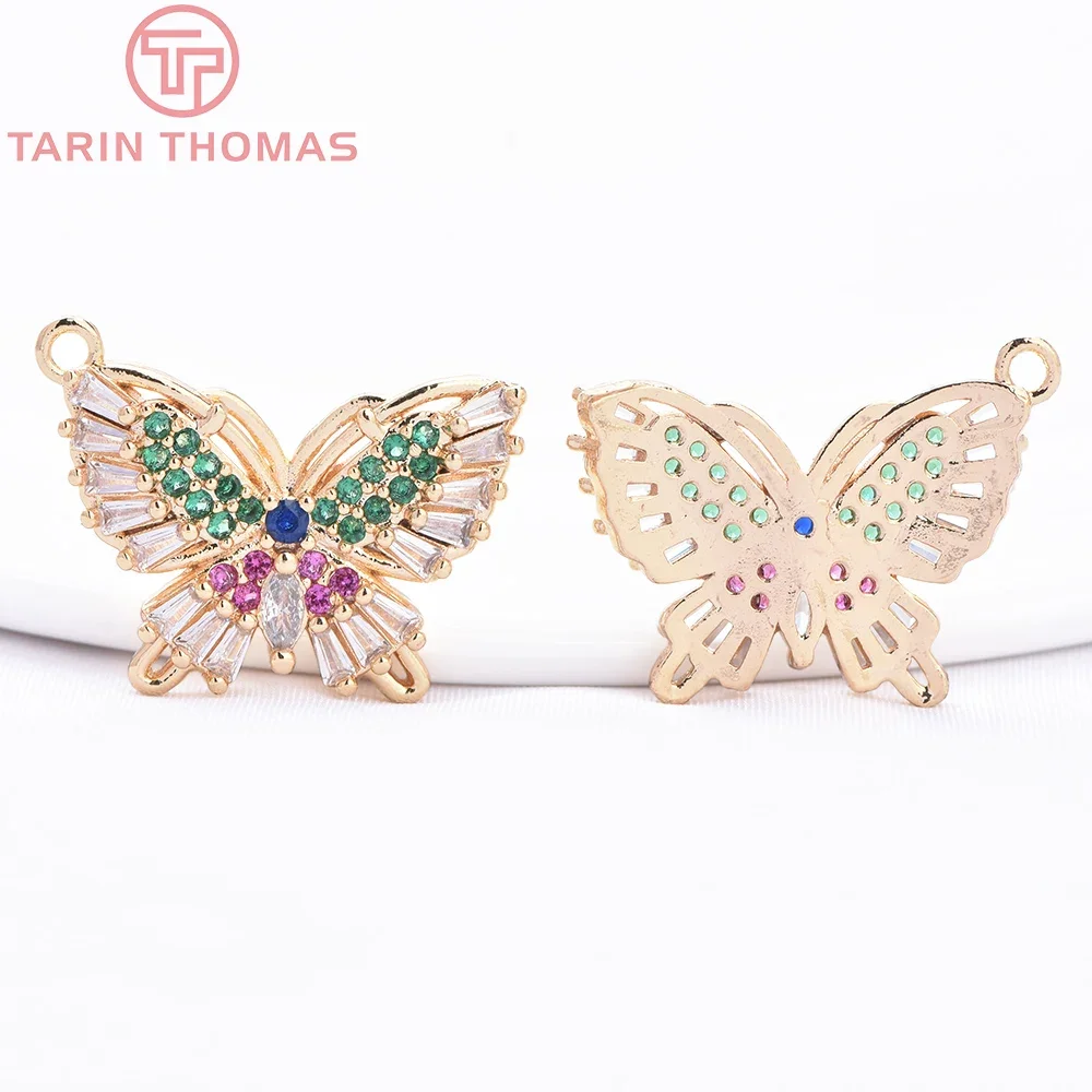 Colgantes de mariposa de latón con circonita, 4 piezas, 8932x21,5 MM, Color dorado de 18K, accesorios de joyería Diy de alta calidad, 23,5