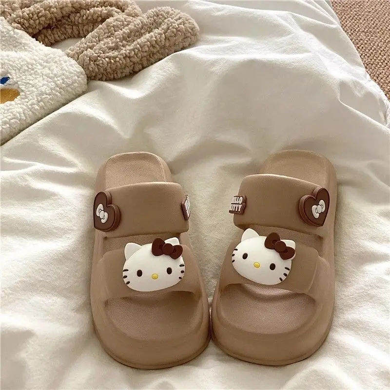 Hello Kitty Kawaii Sanrio Kuromi My Melody Summer Slippers Cartoon Increase Height Women's Sandals Anti-Slip Outdoor Flip Flops