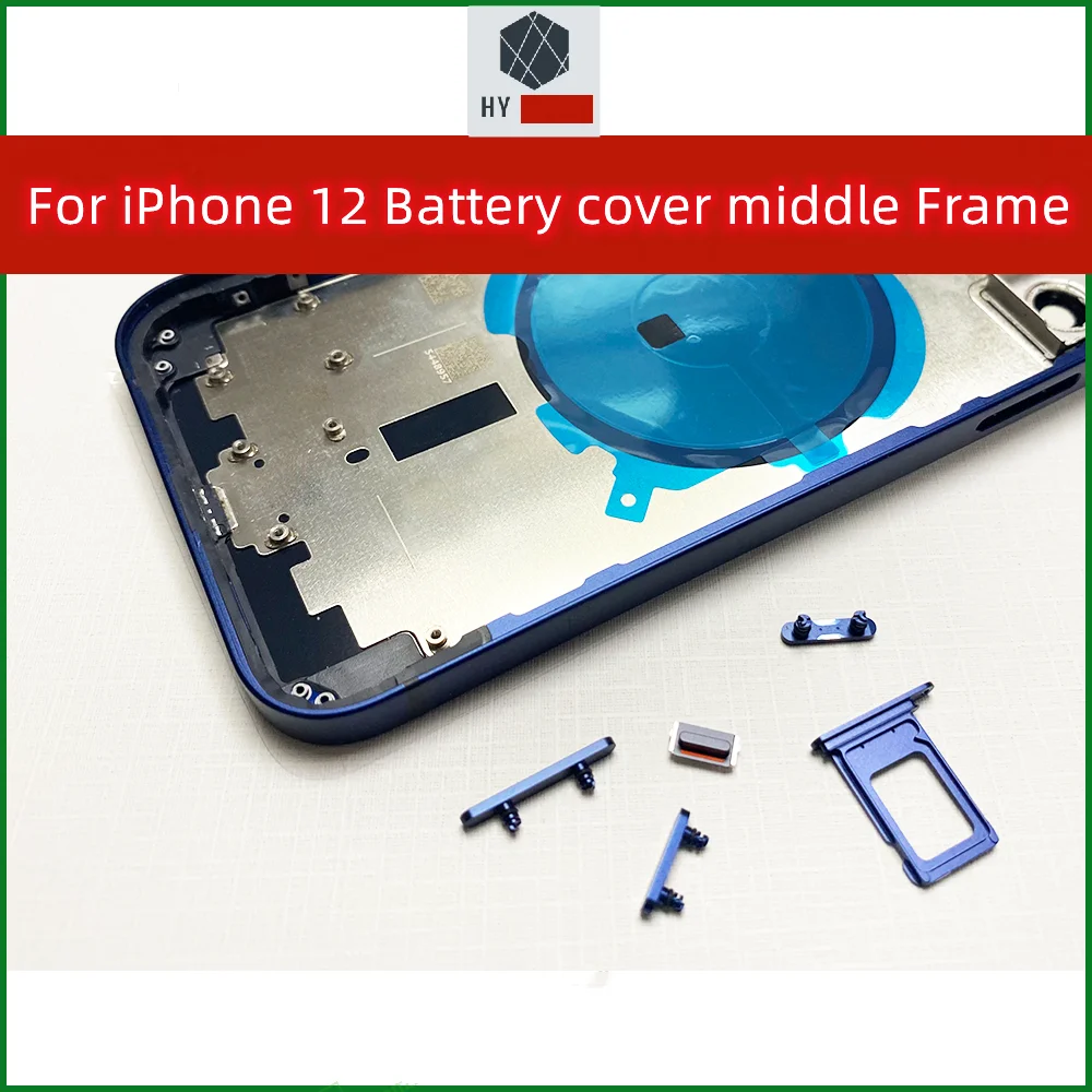 Battery Back Housing Glass Cover + Middle Frame + SIM Tray + Side Key Parts for iPhone 12