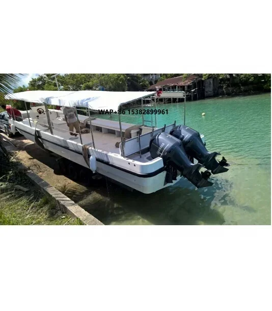 China Grandsea Fiberglass 9.6m Sailing Yacht Panga Type Dive and Scuba Boat for Sale Outboard Engine