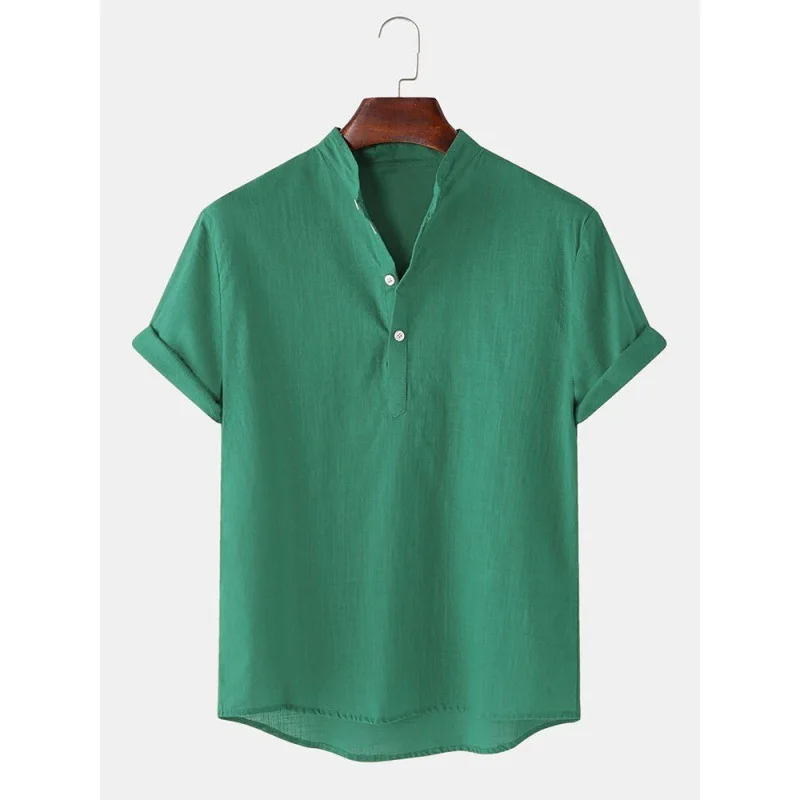 

Stand Up Collar Classic Solid Color 4-Button Top Concert Party Exquisite And Personalized Short Sleeved Shirt WG14