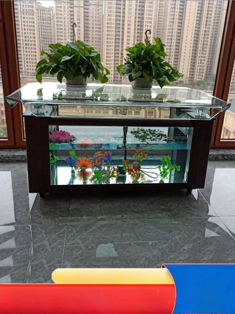 Glass Rectangular Large Creative Home Living Room Tea Table Fish Globe