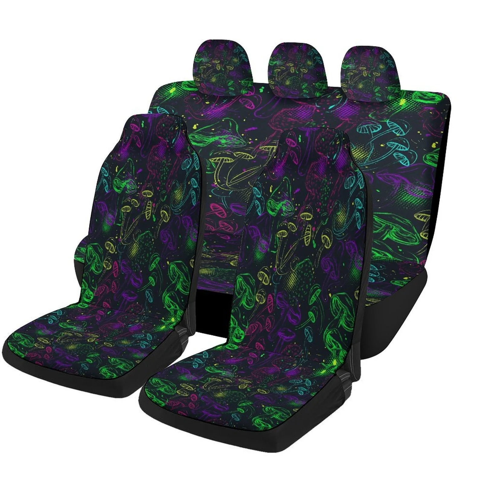 

Mushroom Forest Pattern Car Seat Cover Set - Stylish High-Quality Full Set For 2 Front & Rear Seats, Machine Washable, Fit For M
