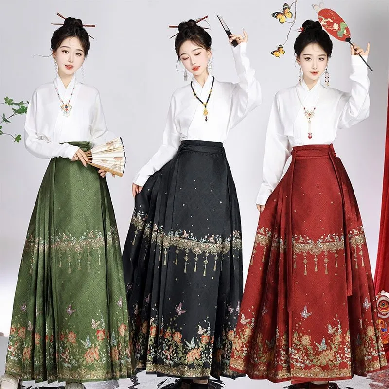 Women's Han Chinese Clothing Woven Gold Imitation Makeup Floral Skirt Daily Elements Toast Engagement New Style