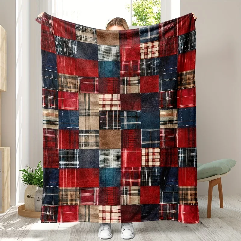 Weiche und warme, gemütliche Vintage-Überwurfdecke aus Buffalo-Karomuster aus Flanell – ideal für Couch, Bett, Büro und Reisen – Geburtstagsgeschenk