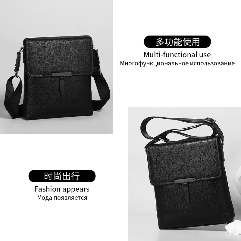 Men's genuine leather crossbody bag - square shape, lightweight, with a flip cover, high-end travel and business shoulder bag
