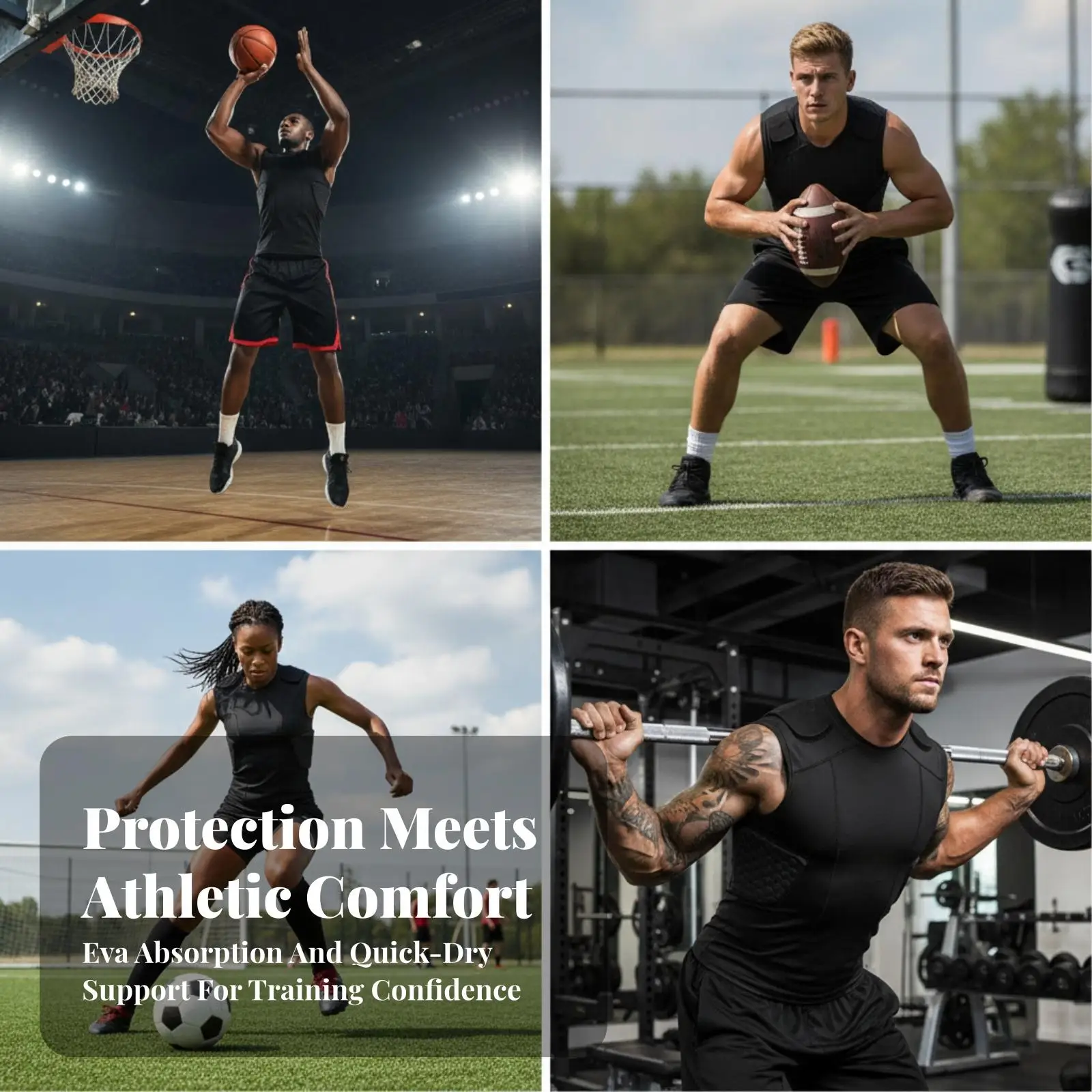 Sleeveless Basketball Vest for Men with Shoulder Pads Hexagon Impact Protection for Collision Sport Play