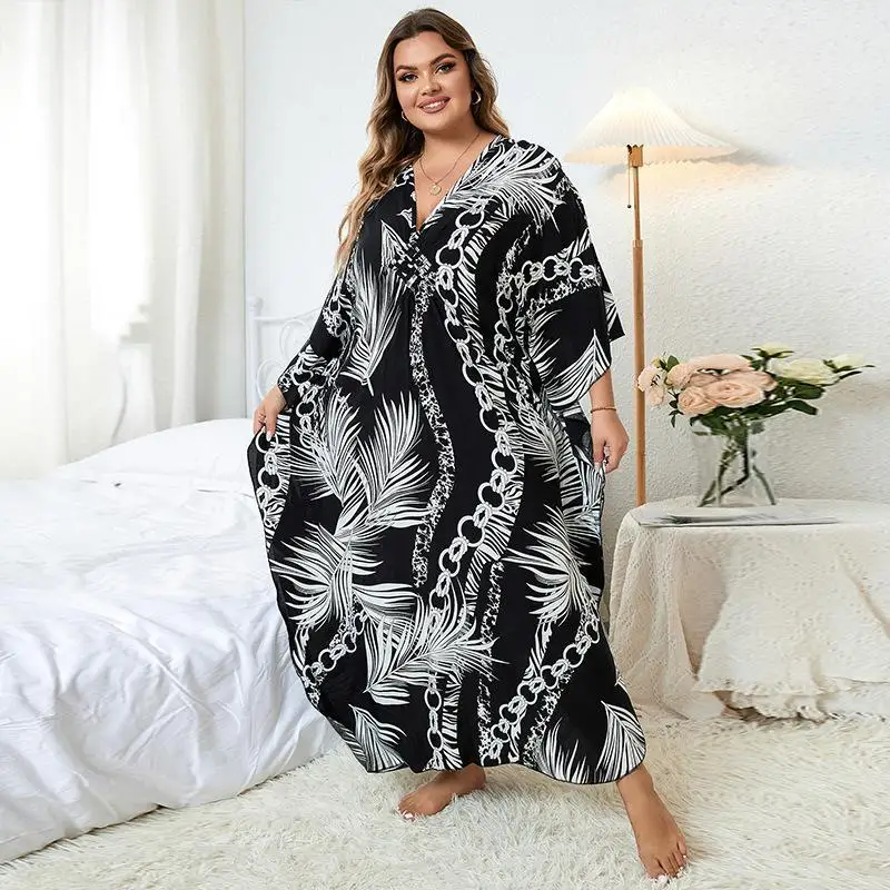 Plus Size Women\'s Clothing Bathing Suit Cover Up Colorful Beach Kaftan Dress Long Bikini Cover Up Swimsuit Beachwear