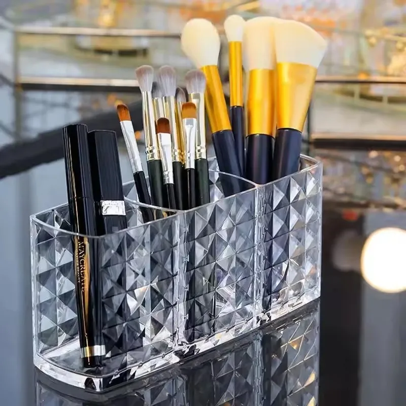 

3 Grids Makeup Organizers Desktop Eyeliner Holder Cosmetics Pen Storage Rack Acrylic Makeup Brush Showing Shelf Home Storage