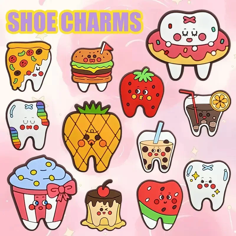 1-12Pcs Watermelon Cupcake Shoe Ornaments Fruit Drink Tooth Children PVC Slipper Buckle Charms For Holiday Gifts
