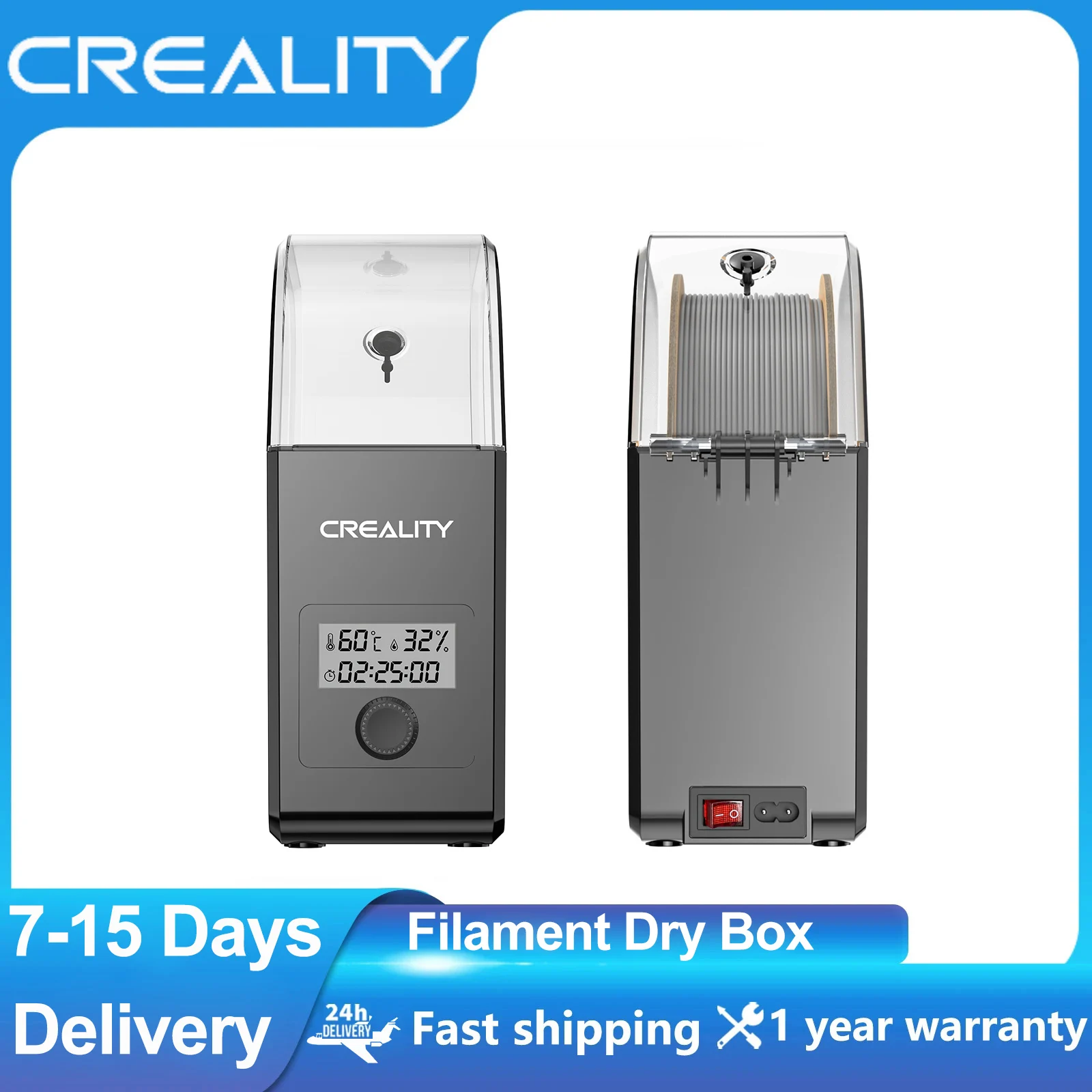 

Creality Filament Dry Box 2.0 For 3D Printer Adjustable Temperature 45℃-65℃ Real-time Humidity Monitoring Hot-Air Heating 0-24h