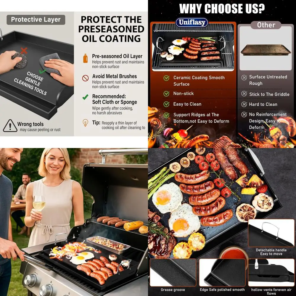 

Nonstick Griddle for Gas Grills - 25x16 Outdoor Cooking Pan for Gas and Charcoal Grills