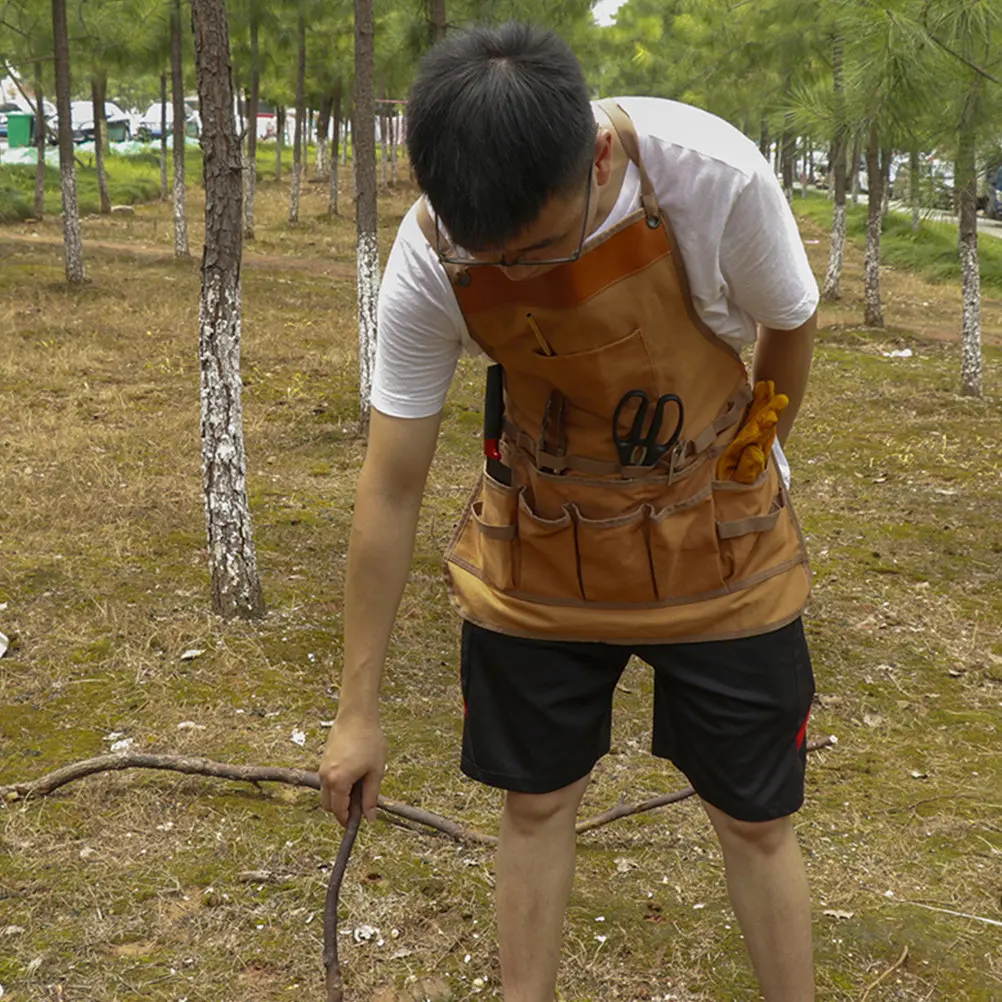 

Men Canvas Apron Outdoor Bbq Heavy Duty Adjustable Straps Multiple Pockets Camping Grilling Cooking Work Apron