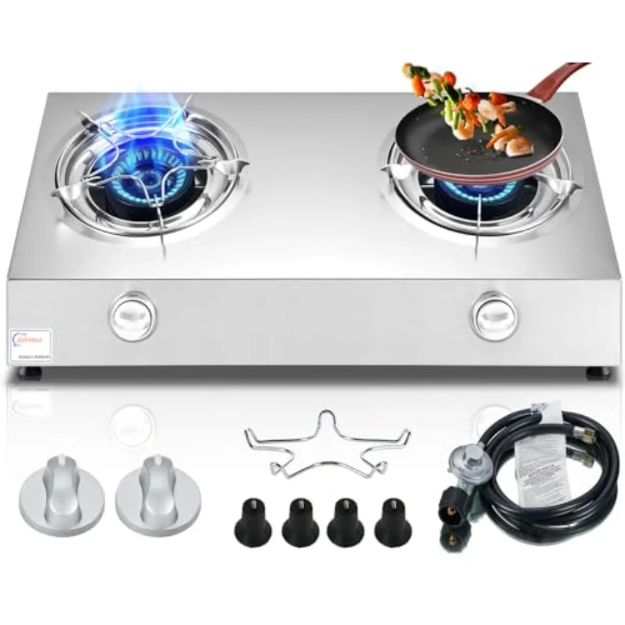 

2 Burner Propane Stove Auto Ignition 26000 BTU Outdoor Emergency Gas Stove with CSA LPG Hose Black