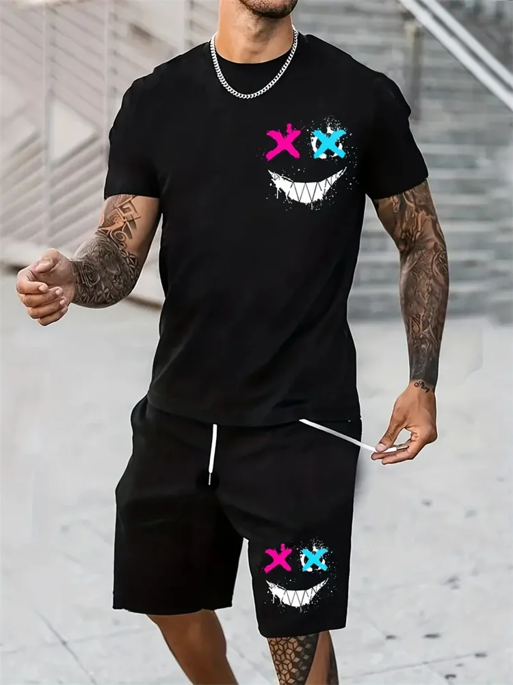 2025 hommes mode T-shirt ensemble short et haut amusant imprimé vêtements de sport deux pièces ensemble été surdimensionné hommes décontracté Hip Hop Street Wear M-3