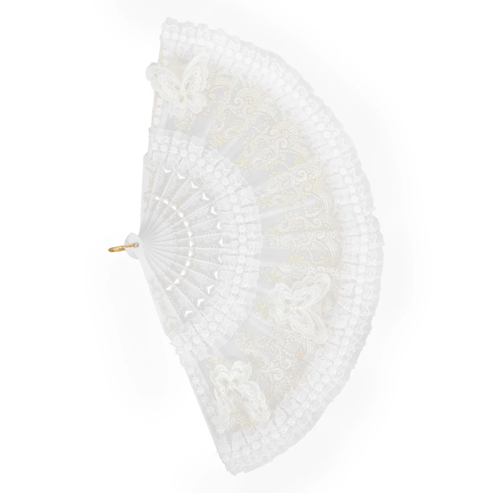 خمر الدانتيل اللؤلؤ مروحة النساء المحمولة الزخرفية حفل زفاف لصالح الرقص الدعامة المحمولة أنيقة مروحة المشجعين المحمولة