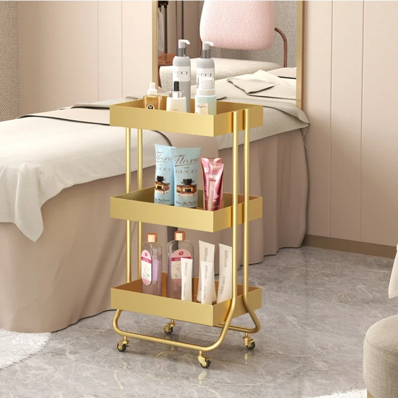 

Light Luxury Beauty Salon Storage Trolley Nail Beauty Eyelash Skin Care Storage Rack Foot Bath Barber Cart Multifunctional