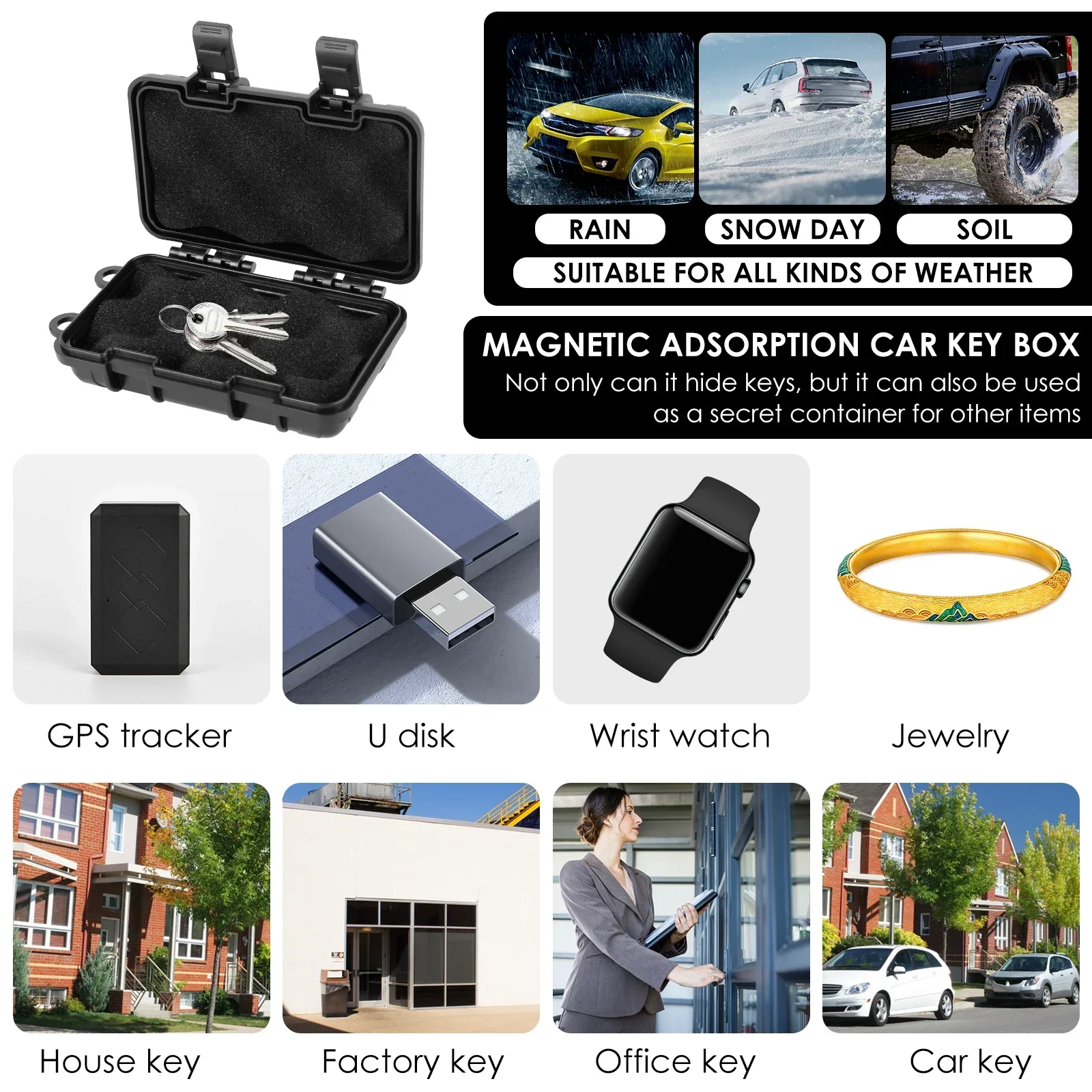 1Pcs Upgraded Magnetic Key Holder Waterproof Rustproof under Car Hide Box Multifunctional Key Hider for Spare Key