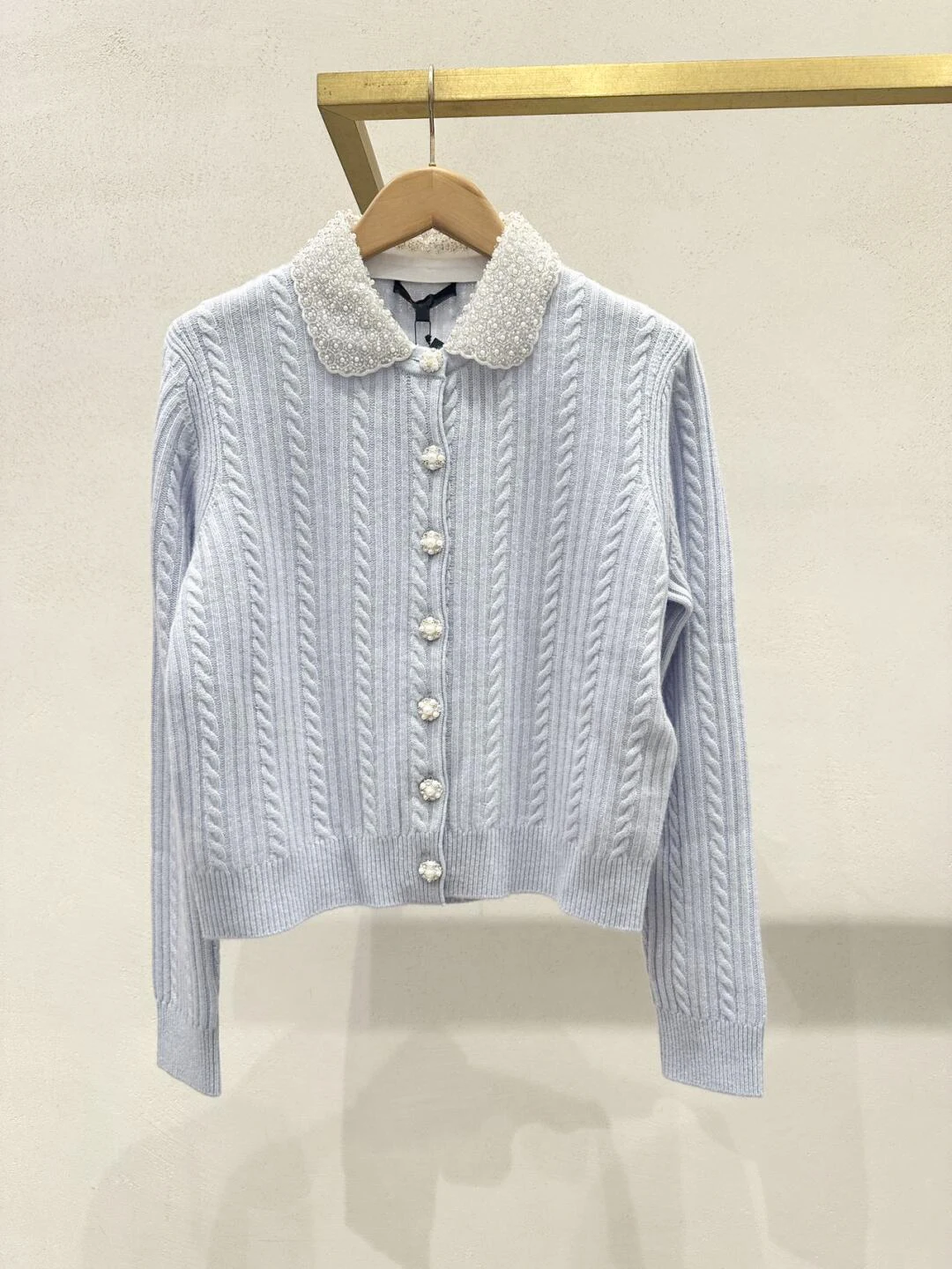 Maje Migi – manteau Cardigan tricoté pour femme, col rabattu, orné de perles, vêtements d'extérieur d'hiver, Ele Commute Sle, coupe régulière