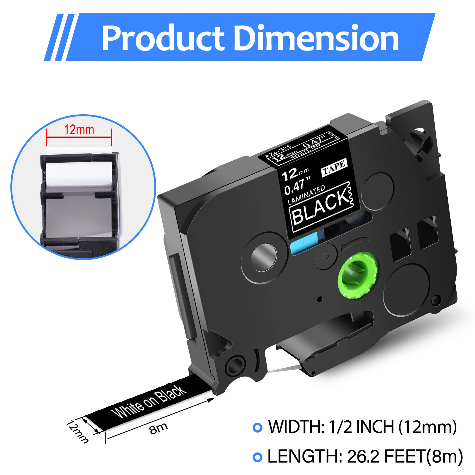 5/10/20PK 6/9/12/18/24mm White on Black TZe 315 TZ-335 Label Tape Compatible for Brother P-touch Label Maker PT-D210 H100 H110