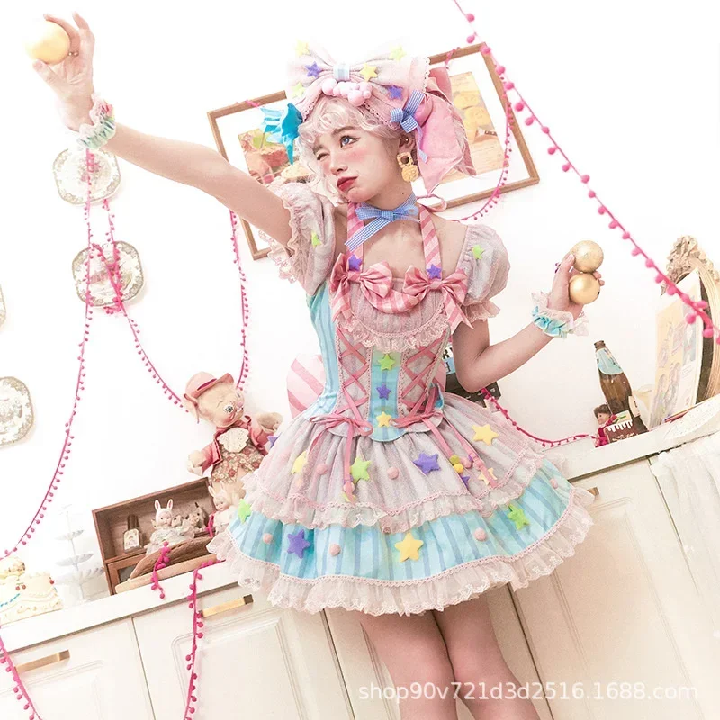 Japanese cute clown lolita dress girls strawberry bunny JSK dresses women Harajuku sleepveless cute dresses 2023 cosplay Vestido