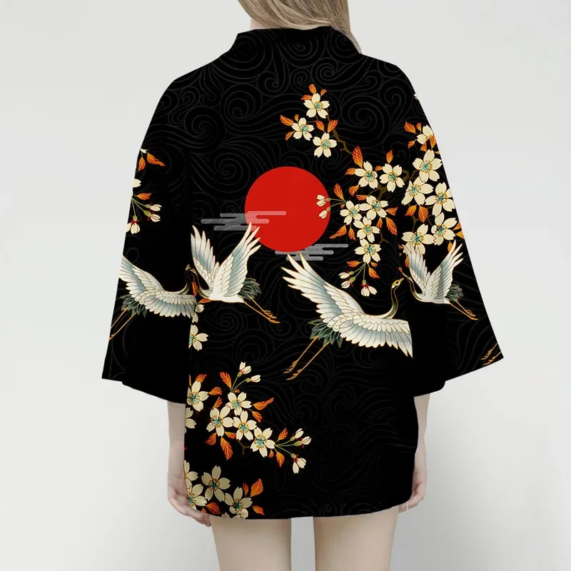 Samurai Crane Japanese Style Kimono Haori Men Women Cardigan Chinese Dragon Traditional Japanese Clothing Asian Clothes