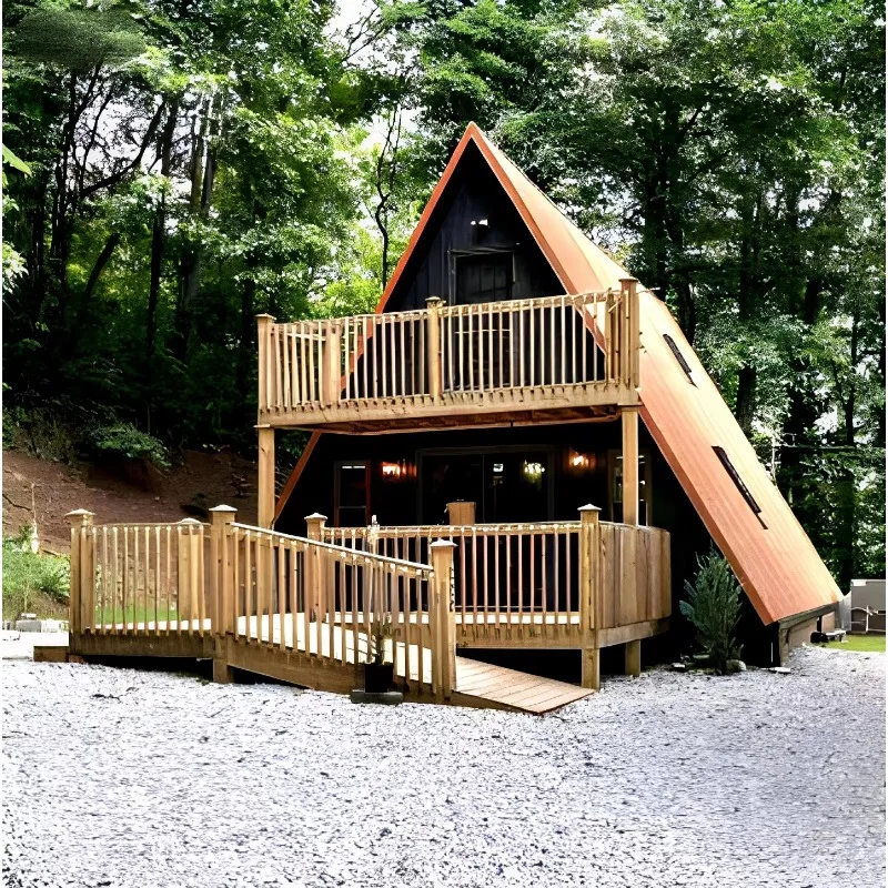 Customized Outdoor Camping Sports Luxury Modular Prefabricated Triangular Wooden Prefab House with 2 Bedrooms 1 Living Room