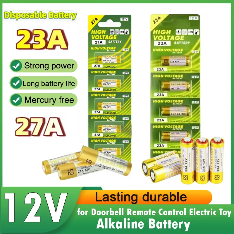

12V 23A 27A 12V Alkaline Battery A27 27AE 27MN A2 L828 K27A for Remote, Gamepad,Flashlight,Doorbell,Toys - Long Lasting Power