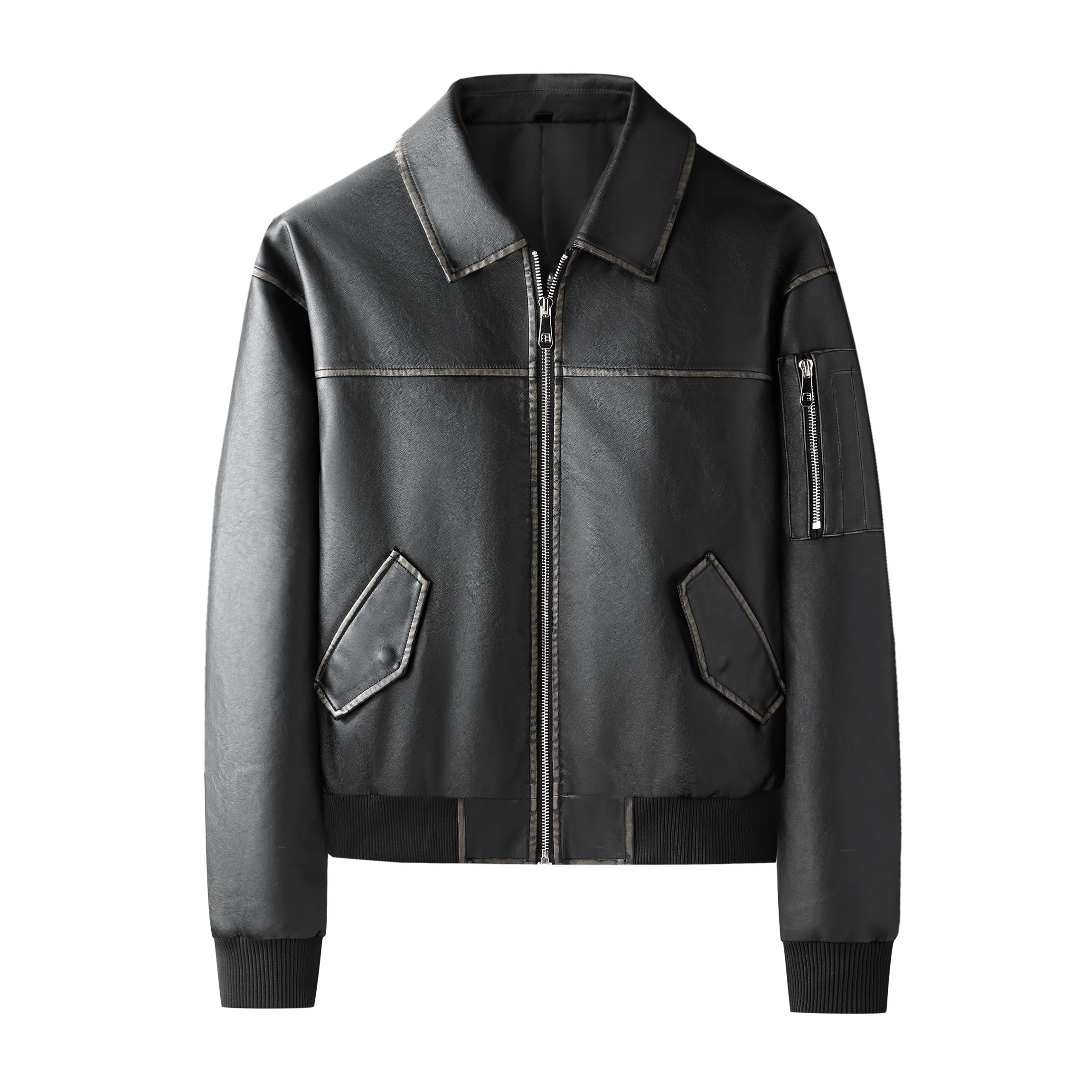 Dames 2025, nieuw los, casual retro pu-gewassen leren jack met gepolijste kleur en high-end gevoel