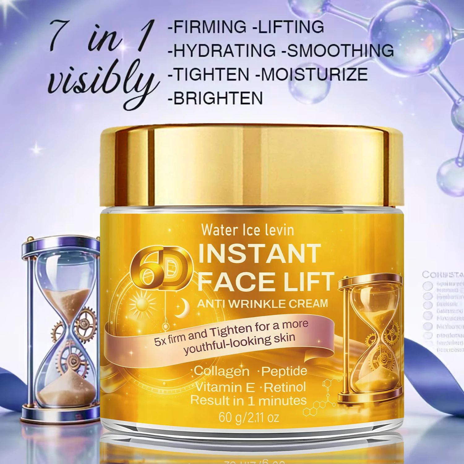 

Крем против морщин с ретинолом, пептидами и коллагеном - укрепляющий увлажняющий крем для лица 60г с витамином Е