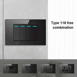 American Black Tempered Glass 15A Wall Light Switch, American Socket, 1 2 3 4 Gang 2 Way Wall Light Switch, Mexico Switch Outlet