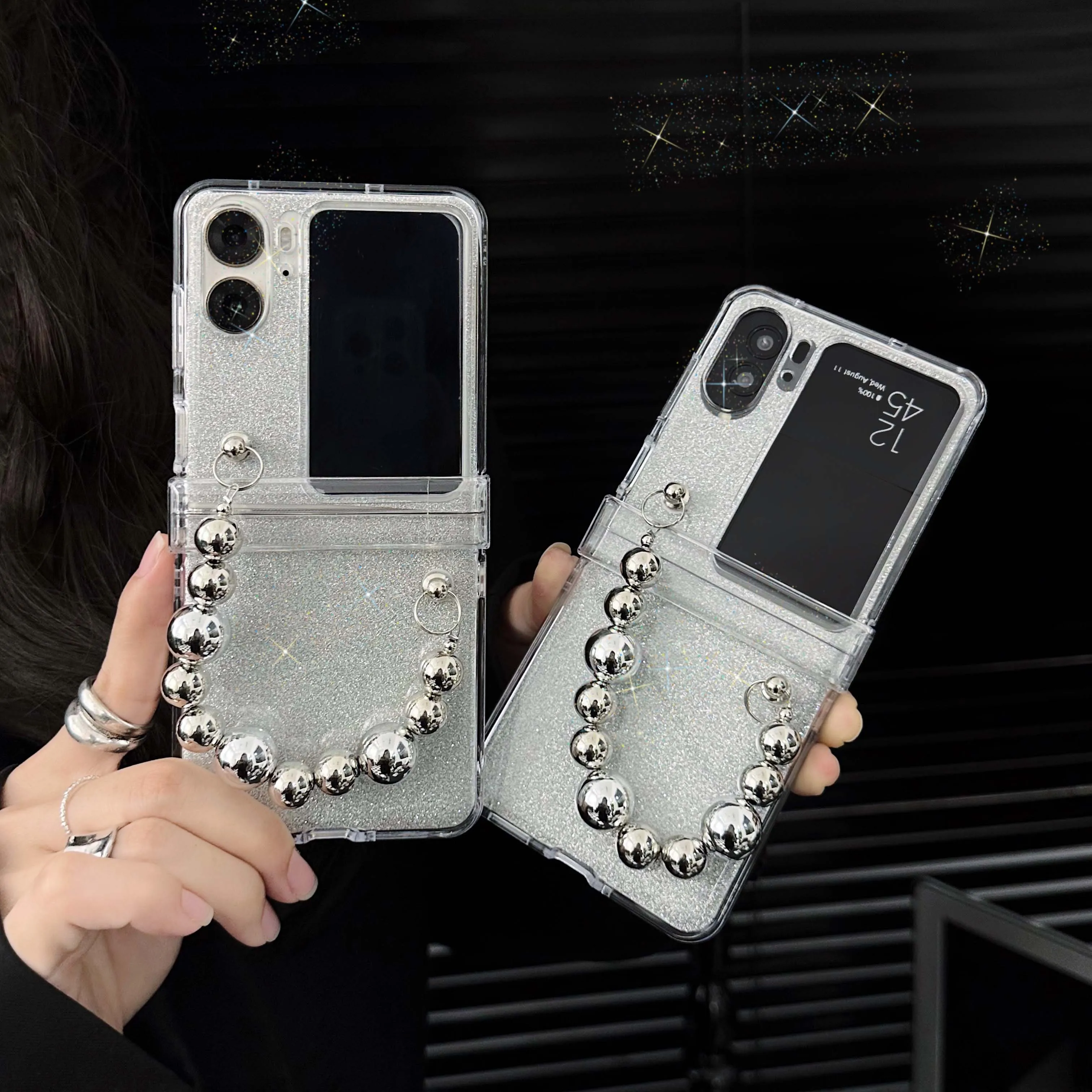 

Ins cute bracelet love 3d diy laser blingbling jane pc hard 3 in 1 shockproof phone case For Oppo FInd N2 Flip 5G N2Flip N 2