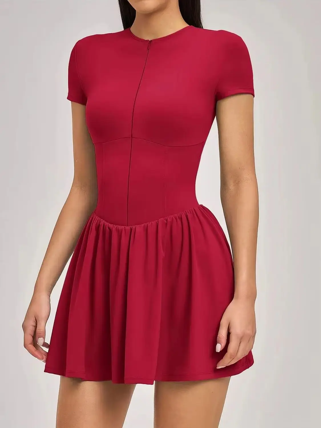 

Summer New Short Sleeve Dress Woman Female Sexy Skirts Jumpsuit With Pockets Gym Clothes Push Up Pilates Fitness Tennis Dress