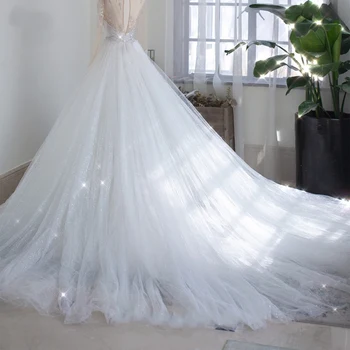 Saia de tule destacável com trem removível, Glitter Bridal Overskirt, Vestidos De Casamento De Luxo, 6 Camadas