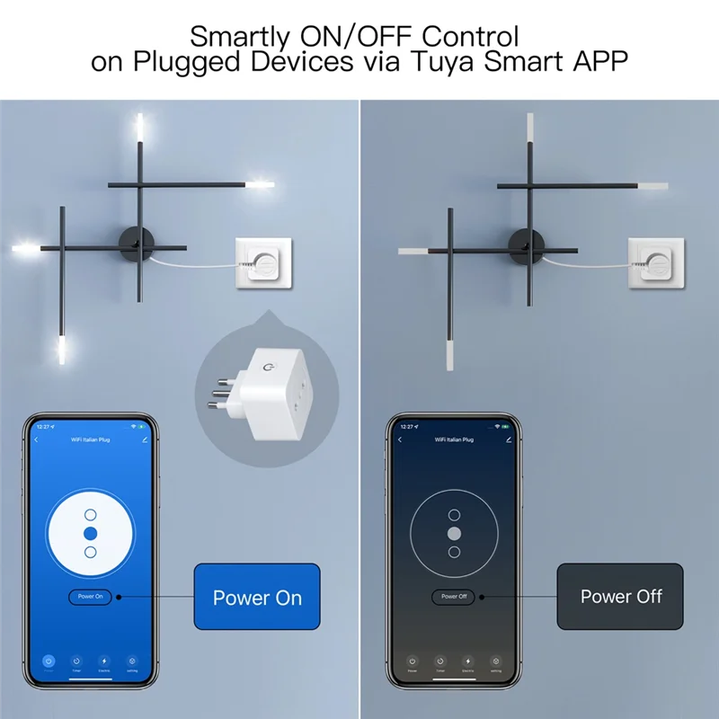 

2025 + Tuya Wi-Fi Smart Plug 16A Итальянская вилка Голосовое управление Монитор мощности Таймер Розетка для дома Smart Life