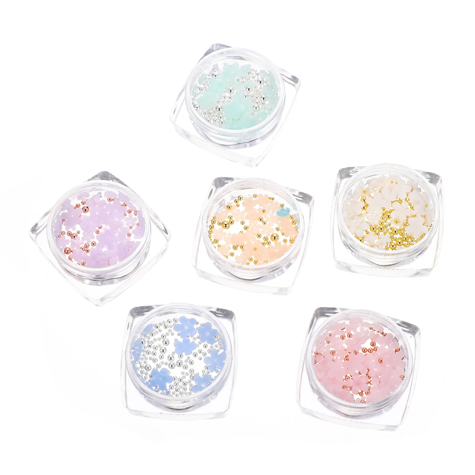 6 caixas de pingentes de unhas que mudam de cor, flores 3d criativas para unhas, decoração de manicure diy, contas de aço de resina, flores 3d para unhas