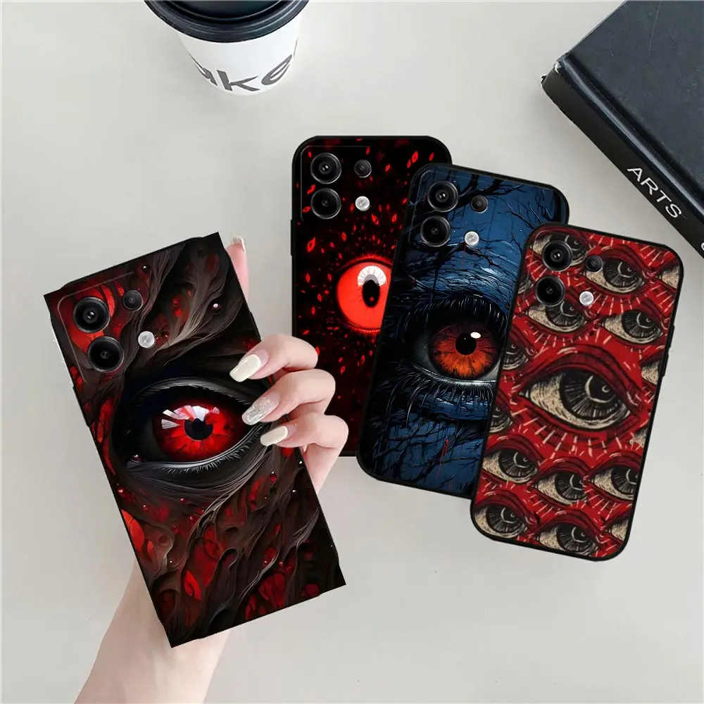 Scary Black Red Eye Phone Case For Xiaomi Redmi Note 13 12 12S 11 11T 11S 11E 10 10S 9 9S 8 8T 7 Pro Plus Max Balck Soft Cover