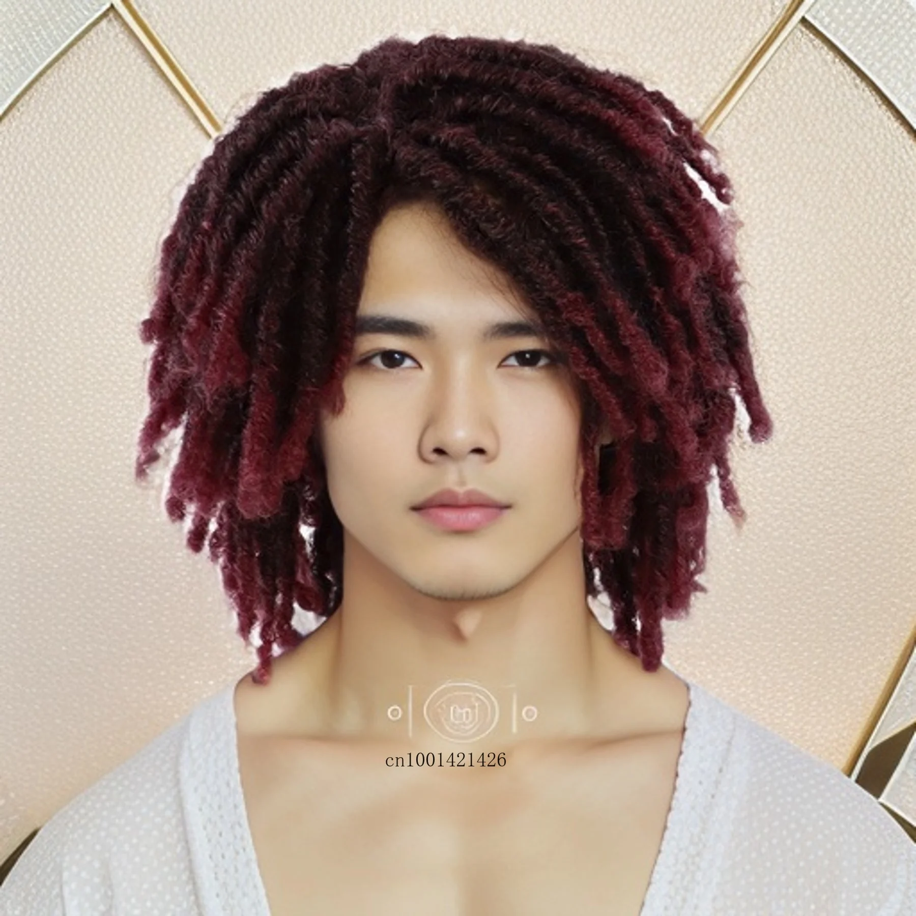 Synthetic Ombre Red Wig Rasta Hair Mens Dreadlock Wigs Medium Length Colly Braided Wigs for Man Guys Fake Dreads Faux Loc Wig