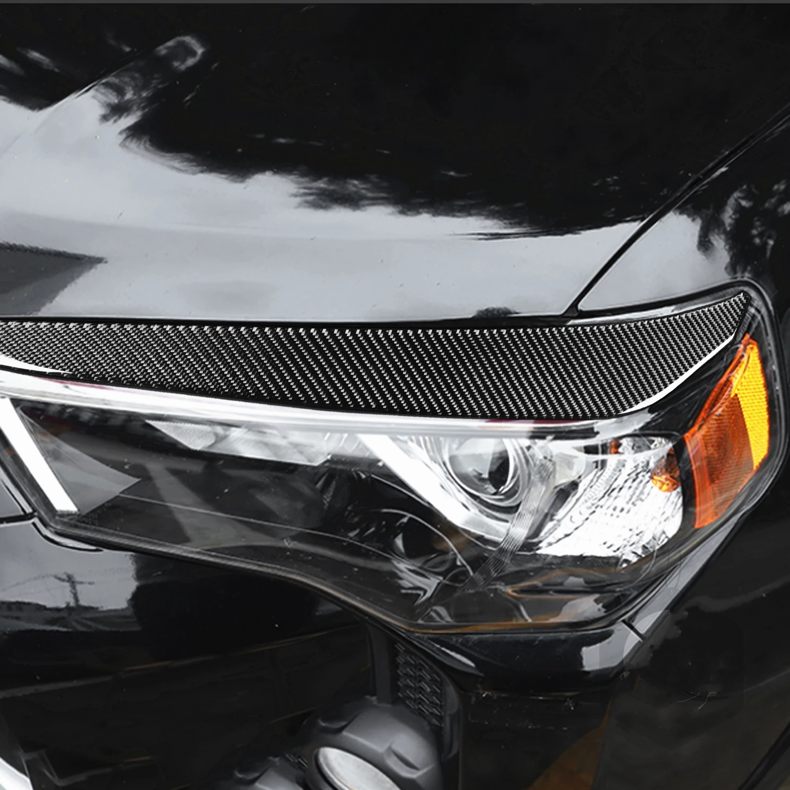 ​Carbon Fiber Headlamp Eyebrow Headlight Eyelid Front Head Lamp Cover Frame Trim Sticker For Toyota 4Runner 2010-2023