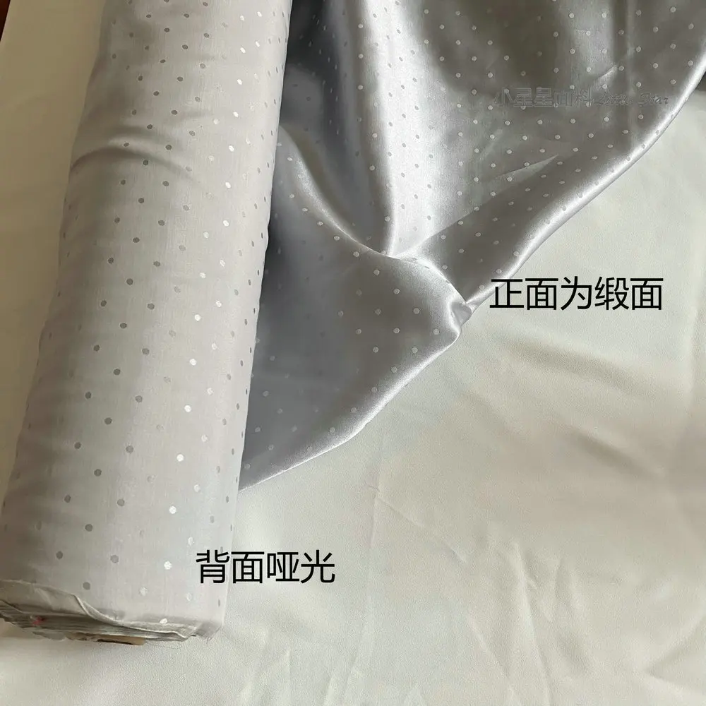 Taro Purple Polka Dot Silk Satin Fabric Silk plus Cotton Cloth Shirt Dress DIY Summer