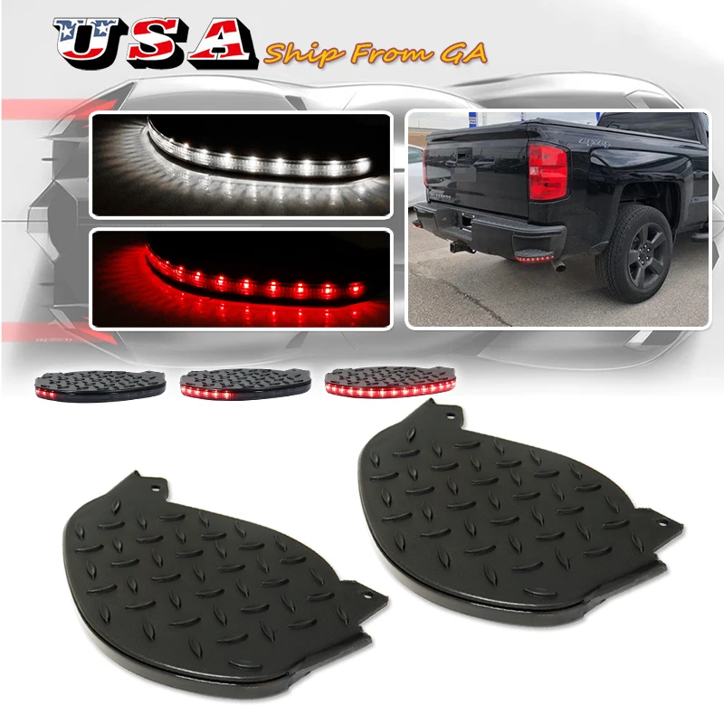 

For Chevrolet Silverado GMC 1500 2500 3500 Rear Bumper Step Corner Insert Pad Lights Rear Fog/Brake Backup Signal Lights 14-19