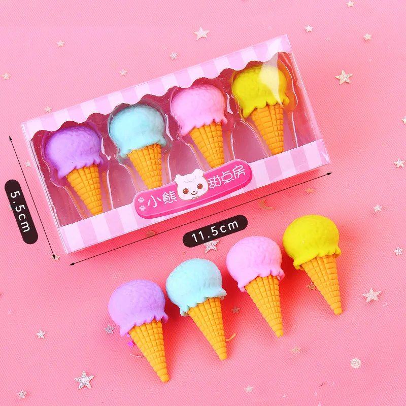 4 stuks snoep- en dessertvormige gum potloodgum schone en spoorloze gum studenten schrijfwaren cadeaus