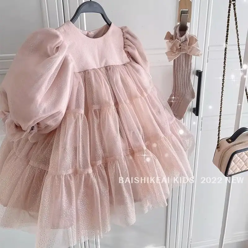 2023 Baby Girls Ball Gown Tutu Dress Elegant Girl Kids Sequins Mesh Birthday Party Dresses Children Vestidos Clothes