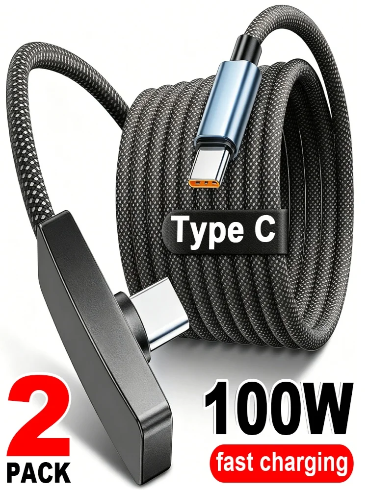 90-Grad-USB-Typ-C-Kabel 100W Schnellladung Datenübertragungskabel Tragbares Rechtwinkliges USB-C-Kabel für iPhone Samsung Xiaomi