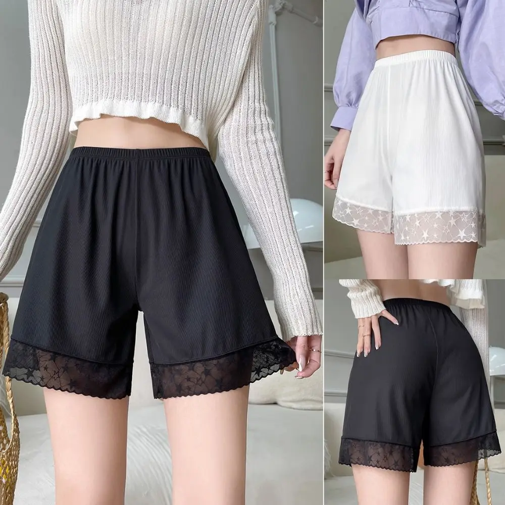 Tamanho grande meados de cintura calças de segurança solta renda estrela listra shorts anti-reflexo jk lolita leggings verão curto leggings feminino