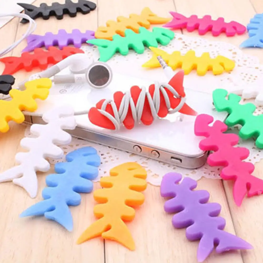 1pc Silicone Fish Bone Cable Cord Wire Organizer Earphone Headset USB Charging Data Cable Protector Winder Wire Cable Organizer