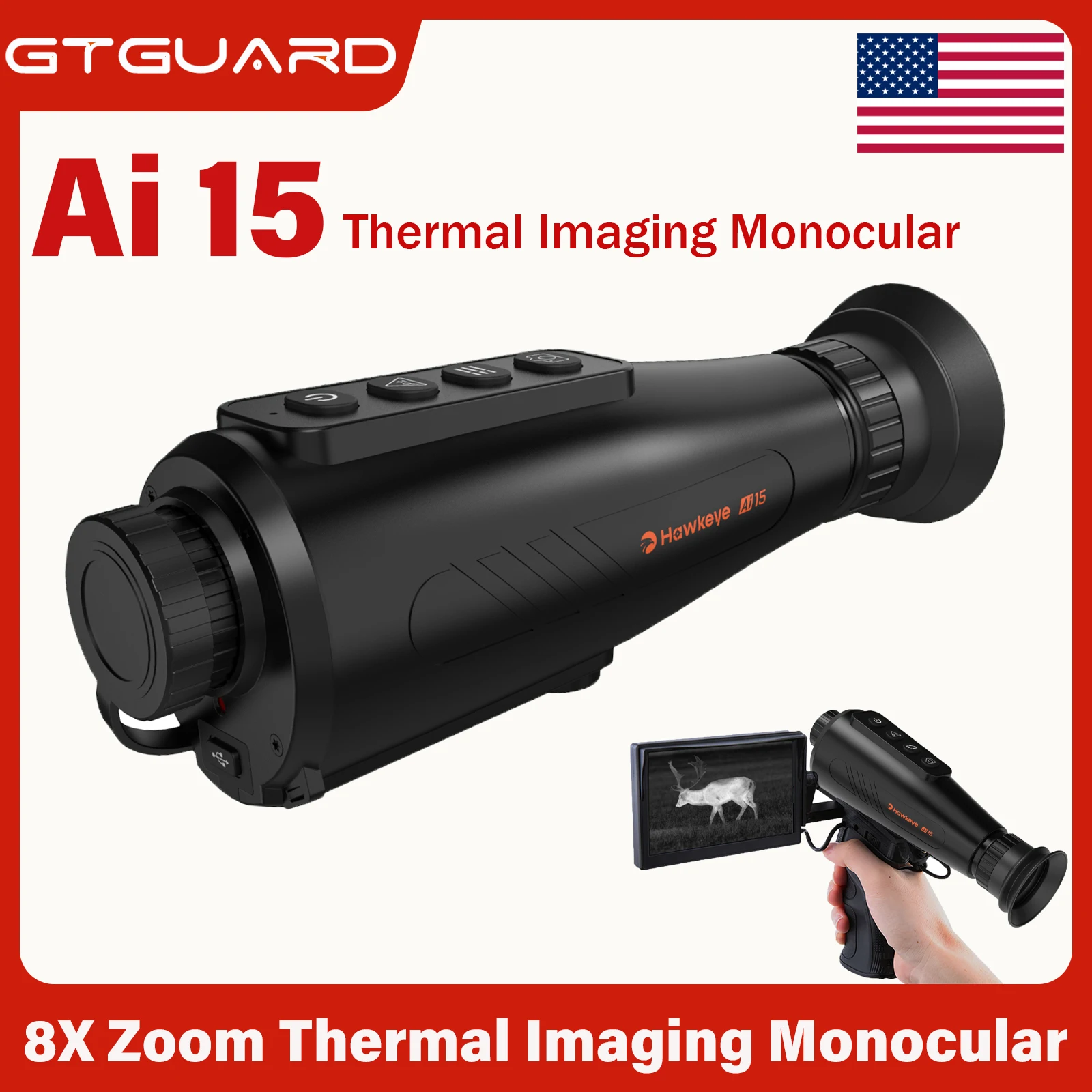 GTGUARD Ai15 التصوير الحراري أحادي العين 8X التكبير الرقمي 1.43in OLED HD عرض Ai فائق الدقة 384*288 للديكور المنزل #1