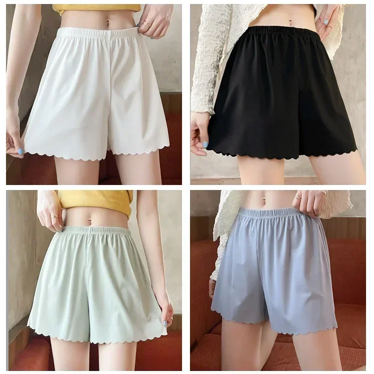 

Ladies Ice Silk Short Safety Pants Summer Elastic Waist Outerwear Sweet Cute Seamless Pajama Shorts Girls Homewear Sweat Shorts