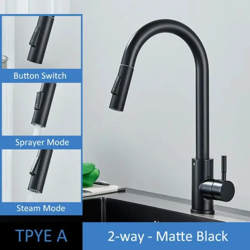 304 Stainless Steel Pull-out Faucet For Bathroom Flying Rain Four Function Rotating Nozzle Sink Vegetable Basin Kitchen Faucet